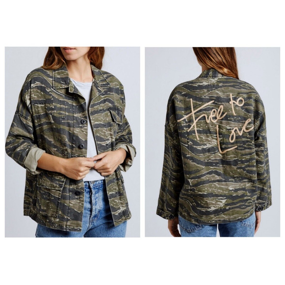 CURRENT/ELLIOTT "Free to Love" chic camo cotton-linen pocket goop jacket $298 M - Picture 12 of 16